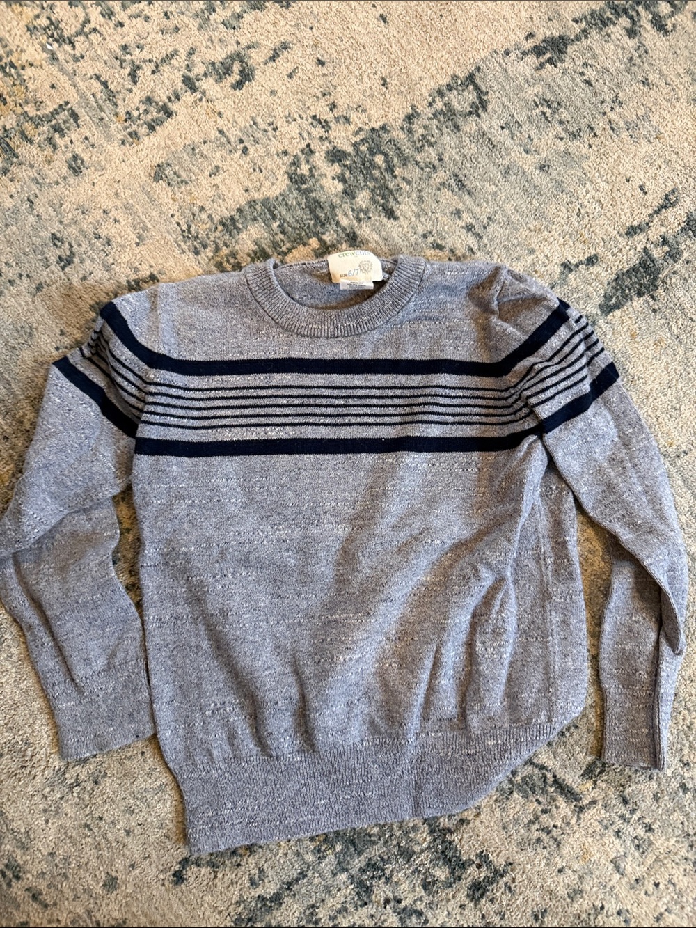 J. Crew Gray Crewneck Sweater with Navy Stripes